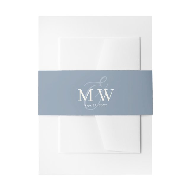 Elegant Dusty Blue Ampersand Monogram Wedding Einladungsbanderole (Vorderseite Beispiel)