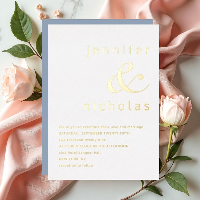 Elegant Dusty Blue Ampersand Wedding Gold Folieneinladung (Elegant Dusty Blue Ampersand Wedding Gold Foil Invitation)