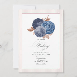 Elegant Dusty Blue and Rose Gold Floral Wedding Einladung