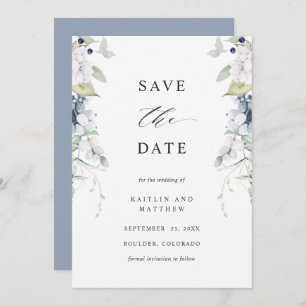 Elegant Dusty Blue and White Floral Wedding Save The Date