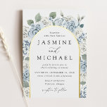 Elegant Dusty Blue Arch Floral Frame Wedding Folieneinladung<br><div class="desc">Elegante blumengeschmückte Hochzeitsfeiern mit einem vergoldeten Rahmen aus rosa und weiß rosa,  hydrangeas,  üppigen Eukalyptus-Blätter und Grünpflanzen. Diese dustig blühende Hochzeitseinladung ist perfekt für Ihre Hochzeit im Frühling oder Sommer!</div>