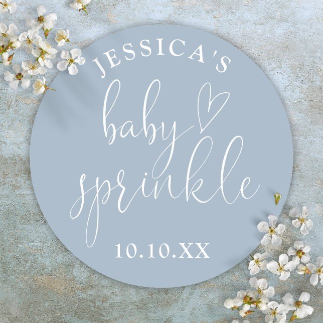 Elegant Dusty Blue Baby Sprinkle Dusche Gefallen Runder Aufkleber (Elegant Dusty Blue Baby Sprinkle Shower Favor Classic Round Sticker)