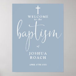 Elegant Dusty Blue Baptisse Begrüßungszeichen Poster