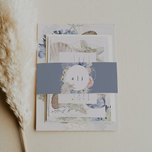 Elegant Dusty Blue Beach Wedding Einladungsbanderole