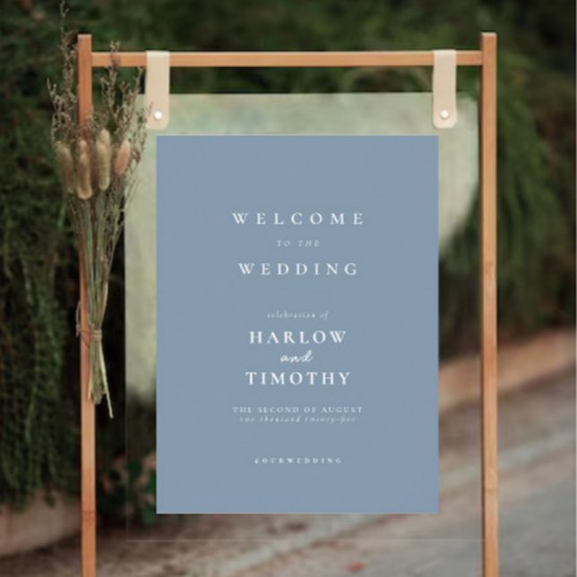 Elegant Dusty Blue Begrüßungsschild Poster (Elegant Dusty Blue Welcome Wedding sign Poster)
