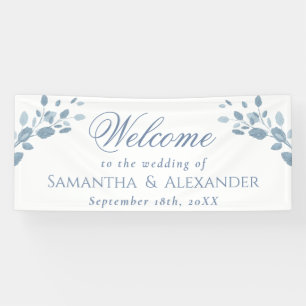 Elegant Dusty Blue Blätter Begrüßung Banner