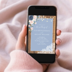 Elegant Dusty Blue Blush Rustic Wood Lace Script I Einladung