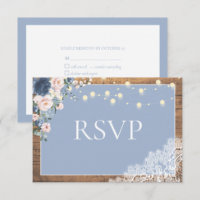 Elegant Dusty Blue Blush Rustic Wood Lace Script