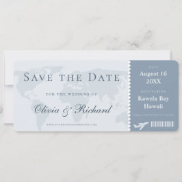 Elegant Dusty Blue Boarding Pass Save the Date Einladung