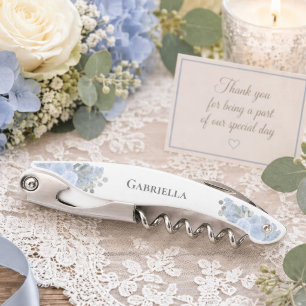 Elegant Dusty Blue Boho Floral Bridesmaid Name Kellnermesser