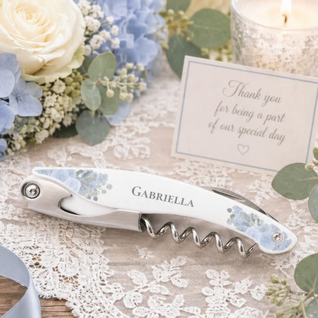 Elegant Dusty Blue Boho Floral Bridesmaid Name Kellnermesser (Bridesmaid or Wedding Gift or Favor)