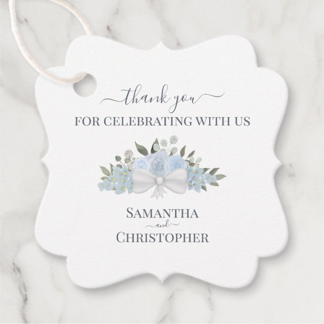 Elegant Dusty Blue Boho Rose Wedding Vielen Dank Geschenkanhänger (Vorderseite)