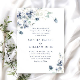 Elegant Dusty Blue Boho Winter Foliage Wedding Einladung