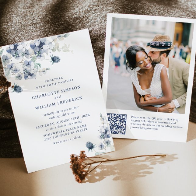 Elegant Dusty Blue Boho Winter Foliage Wedding Einladung (Von Creator hochgeladen)