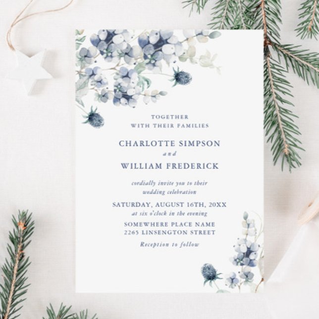 Elegant Dusty Blue Boho Winter Foliage Wedding Einladung (Von Creator hochgeladen)