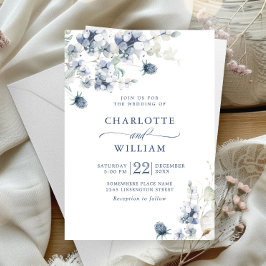 Elegant Dusty Blue Boho Winter Foliage Wedding Einladung
