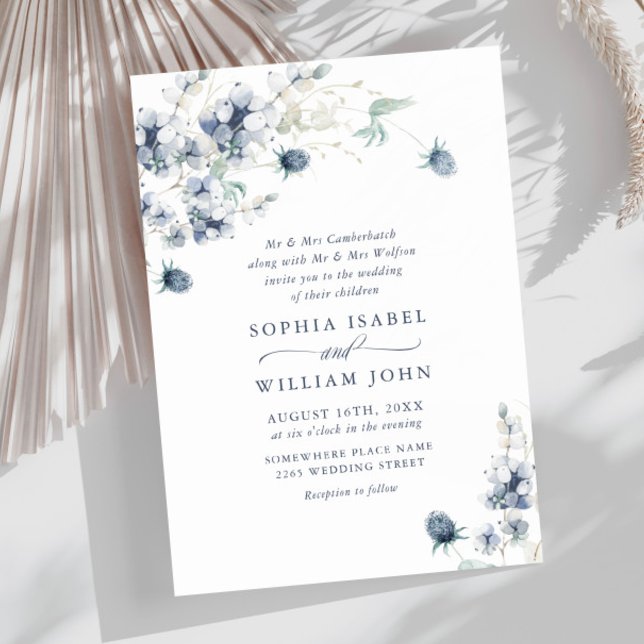 Elegant Dusty Blue Boho Winter Foliage Wedding Einladung (Von Creator hochgeladen)