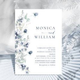 Elegant Dusty Blue Boho Winter Foliage Wedding Einladung
