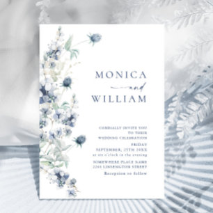 Elegant Dusty Blue Boho Winter Foliage Wedding Einladung