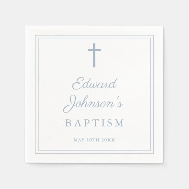 Elegant Dusty Blue Border Baptism Serviette (Vorderseite)