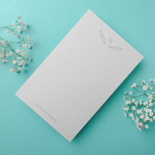 Elegant Dusty Blue Botanical Branches Monogram Mitteilungskarte