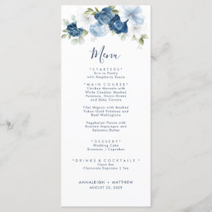 Elegant Dusty Blue Botanical Greenerity Wedding Menükarte