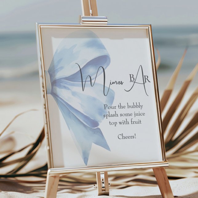 Elegant Dusty Blue Bow Baby Shower Mimosa Bar Poster (Von Creator hochgeladen)