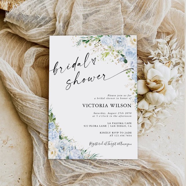 Elegant Dusty Blue Bridal Shower Invitation Einladung (Von Creator hochgeladen)