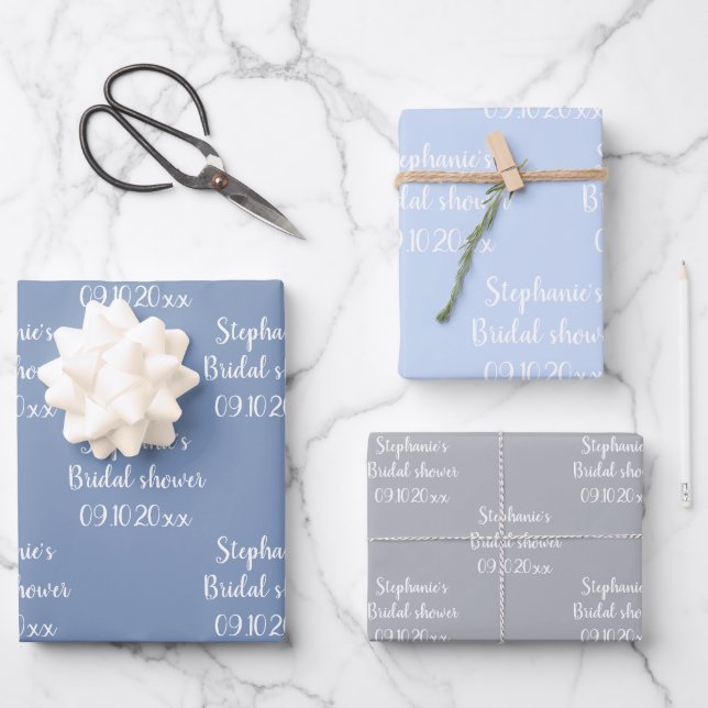 Elegant Dusty Blue Bride Brautparty Geschenkpapier Set (Vorderseite)