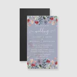 Elegant Dusty Blue Burgundy Floral Wedding Magnetkarte