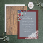 Elegant Dusty Blue Burgundy Wood Script Wedding Einladung<br><div class="desc">Ooh, wir sind so glücklich mit dieser eleganten dustigen blauen burgundischen, rustikalen Hochzeitseinladung! Es war nicht einfach, uns ein rustikales, staubiges blaues Bordeaux-Design einfallen zu lassen, das unseren ästhetischen Anforderungen entsprach, aber dann taten wir es, und jetzt sind wir in Liebe! Teil einer Hochzeitssuite, von der wir hoffen, dass Sie...</div>