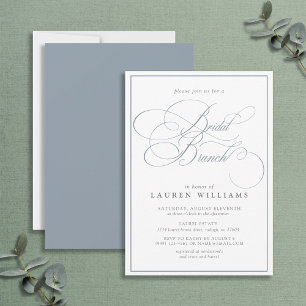 Elegant Dusty Blue Calligraphy Bridal Brunch Einladung