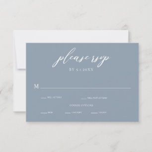 Elegant Dusty Blue Calligraphy Wedding RSVP Card Einladung
