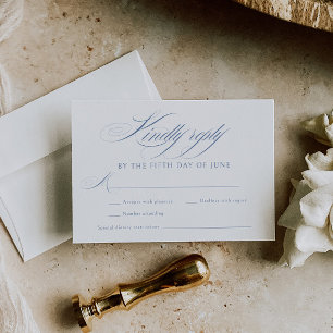 Elegant Dusty Blue Calligraphy Wedding RSVP Karte