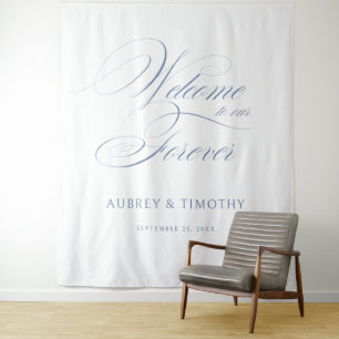 Elegant Dusty Blue Calligraphy Wedding Welcome Wandteppich