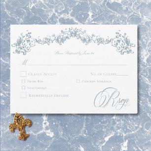 Elegant Dusty Blue Chinoiserie Cherub Wedding RSVP Karte