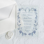 Elegant Dusty Blue Chinoiserie Wedding Acryleinladungen<br><div class="desc">Diese eleganten,  klaren Acrylhochzeitseinladungen verfügen über einen Vintagen dustigen blauen Aquarellrahmen mit hübschen botanischen Blätter,  stilvolle Kalligraphie und klassischen Text. Das französische Look Blue Toile Design fügt Ihrem Hochzeitsgeschenk eine romantische und schicke Touch hinzu.</div>