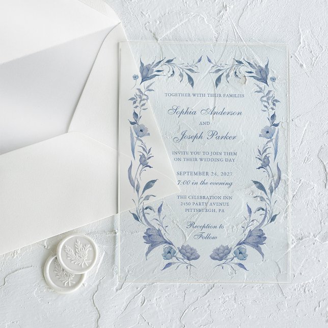 Elegant Dusty Blue Chinoiserie Wedding Acryleinladungen (Von Creator hochgeladen)