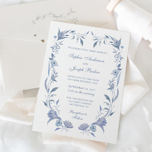 Elegant Dusty Blue Chinoiserie Wedding Einladung
