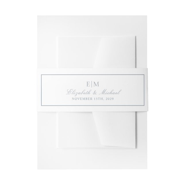 Elegant Dusty Blue Classic Script Monogram Wedding Einladungsbanderole (Vorderseite Beispiel)