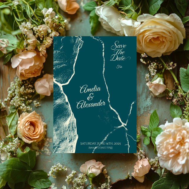 Elegant Dusty Blue & Cream Marble Save the Date Einladung (Von Creator hochgeladen)