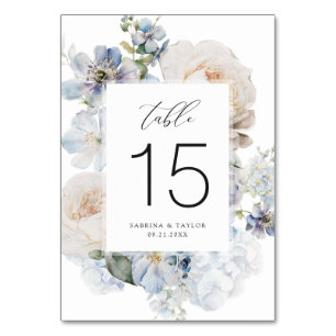 Elegant Dusty Blue Cream Rose Romantische Hochzeit Tischnummer