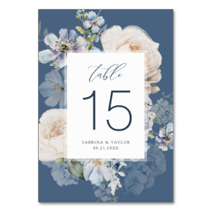 Elegant Dusty Blue Cream Rose Romantische Hochzeit Tischnummer