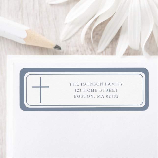 Elegant Dusty Blue Cross Boy Baptism Address  (Insitu)
