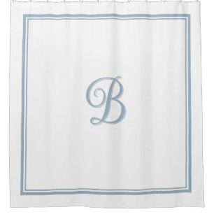 Elegant Dusty Blue Double Border Script Monogram Duschvorhang