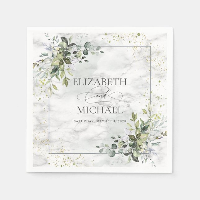 Elegant Dusty Blue Eukalyptus Greenery Marble Serviette (Vorderseite)