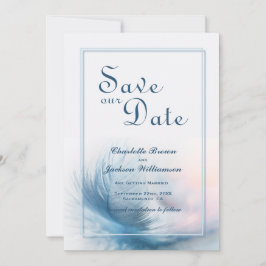 Elegant Dusty Blue Feather Wedding Save the Date