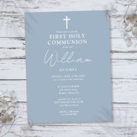 Elegant Dusty Blue First Holy Communion Einladung