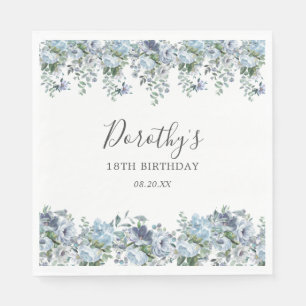 Elegant Dusty Blue Floral 18. Geburtstag Custom Serviette