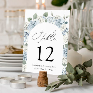 Elegant Dusty Blue Floral Arch Wedding Tischnummer